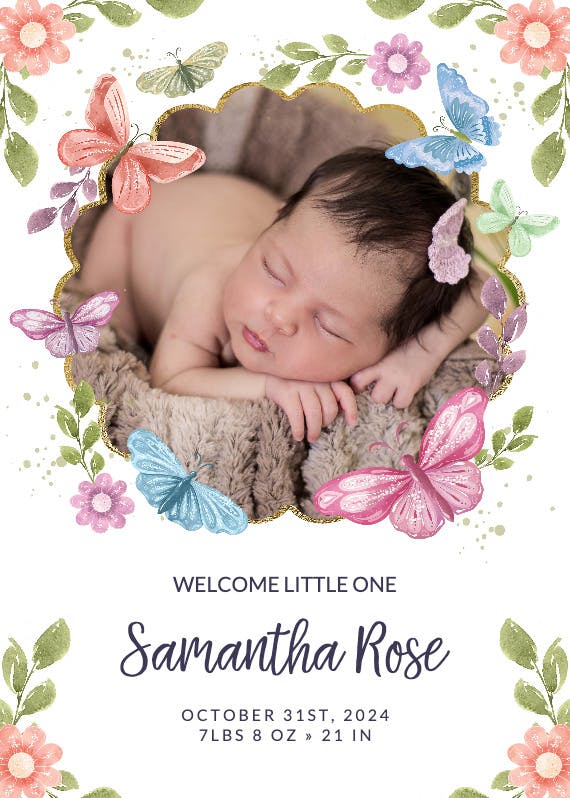 Spring butterflies photo -  tarjeta de recién nacido