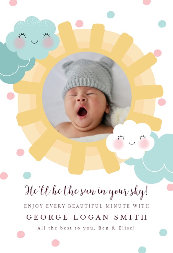 Sunny skies - tarjeta de recién nacido