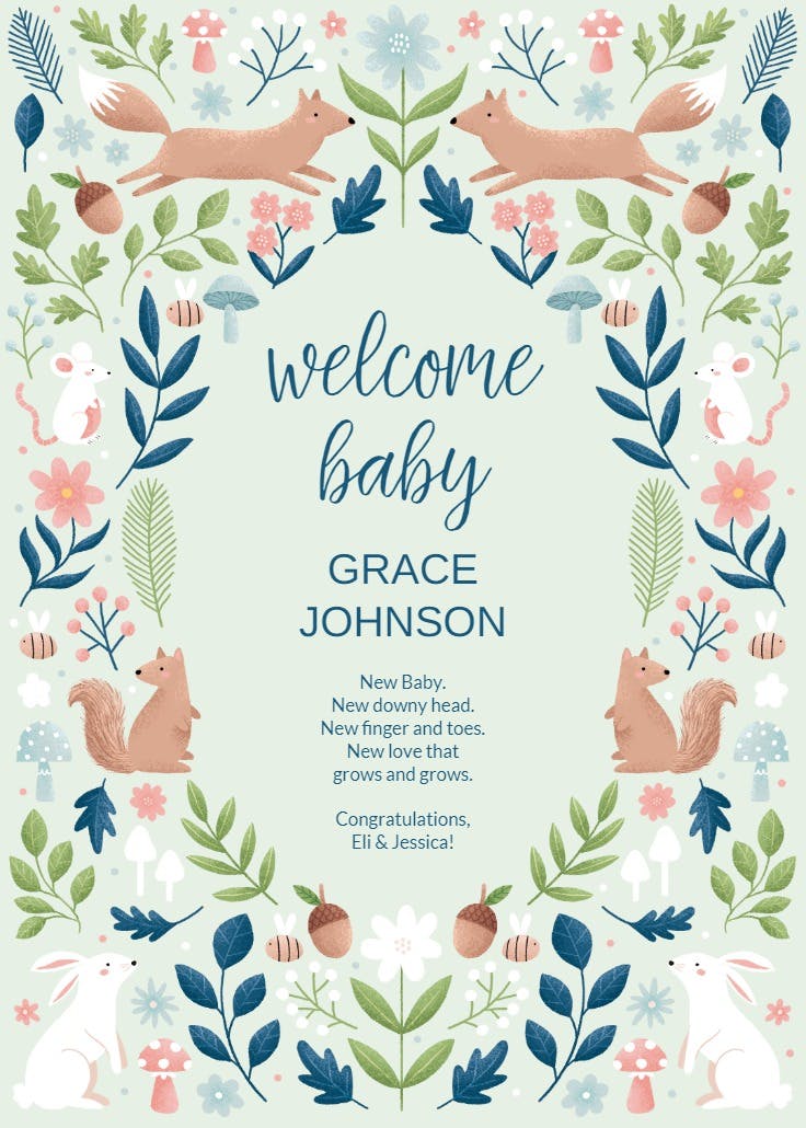 Sweet squirrels - tarjeta de recién nacido