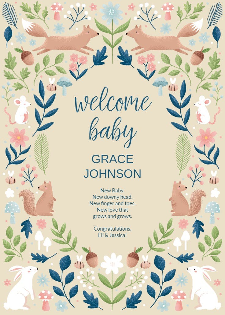 Sweet squirrels - tarjeta de recién nacido