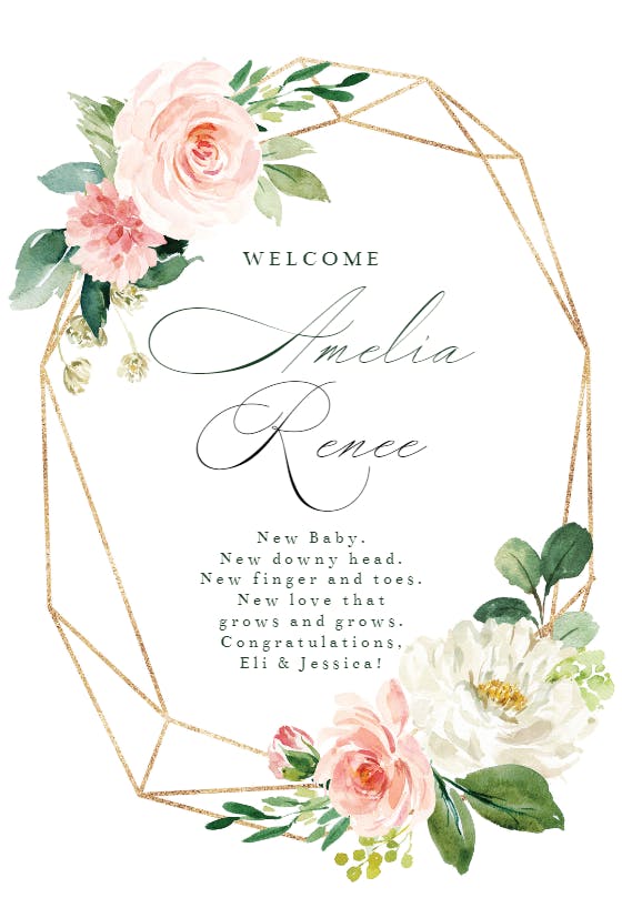 Sweetly floral - tarjeta de recién nacido
