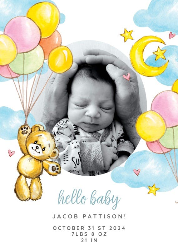 Teddy bear - baby shower & new baby card