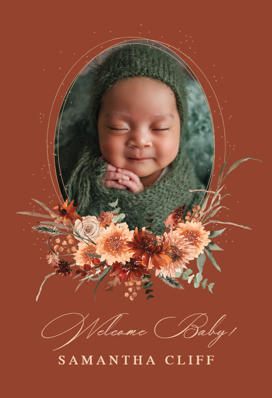 Terracotta flowers Baby Shower & New Baby Card Greetings Island
