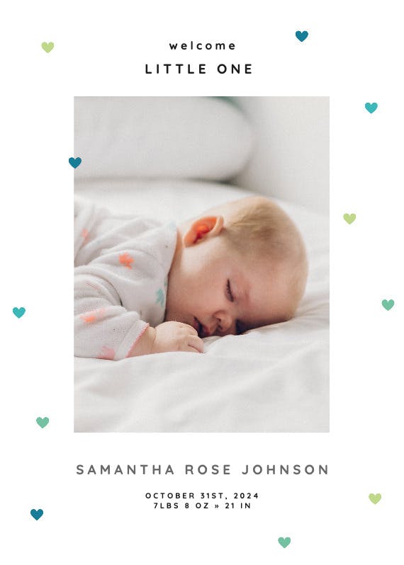Tiny hearts -  tarjeta de recién nacido