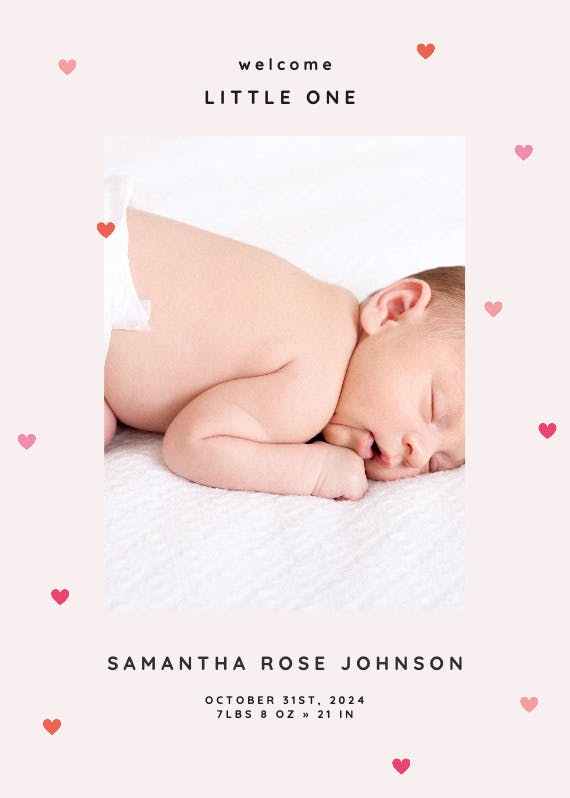 Tiny hearts -  tarjeta de recién nacido