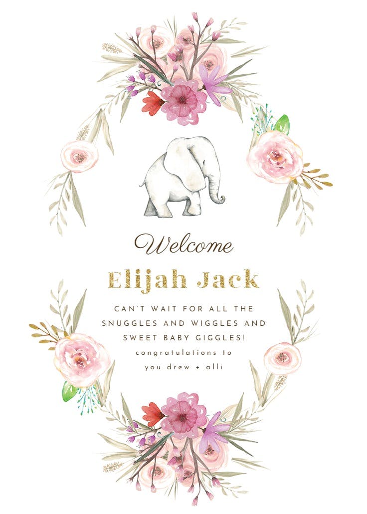 Trumpet flowers - baby shower & new baby card