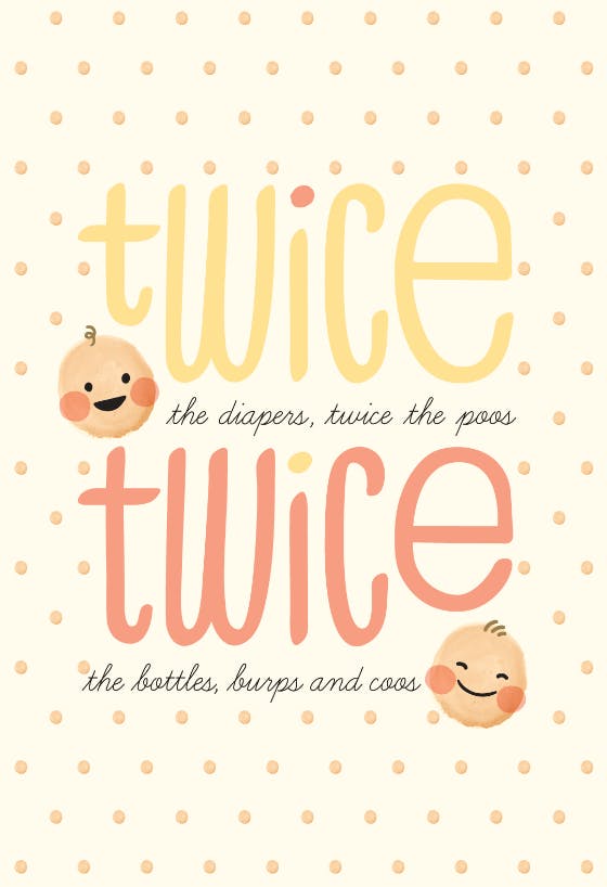 Twice twins -  baby shower & new baby card
