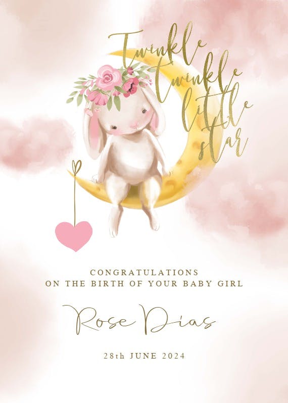 Twinkle bunny -  baby shower & new baby card