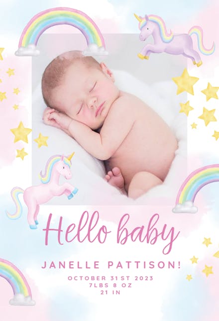 Unicorn and Rainbow Party - Tarjeta De Recién Nacido