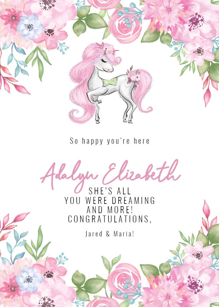 Unicorn diva - baby shower & new baby card