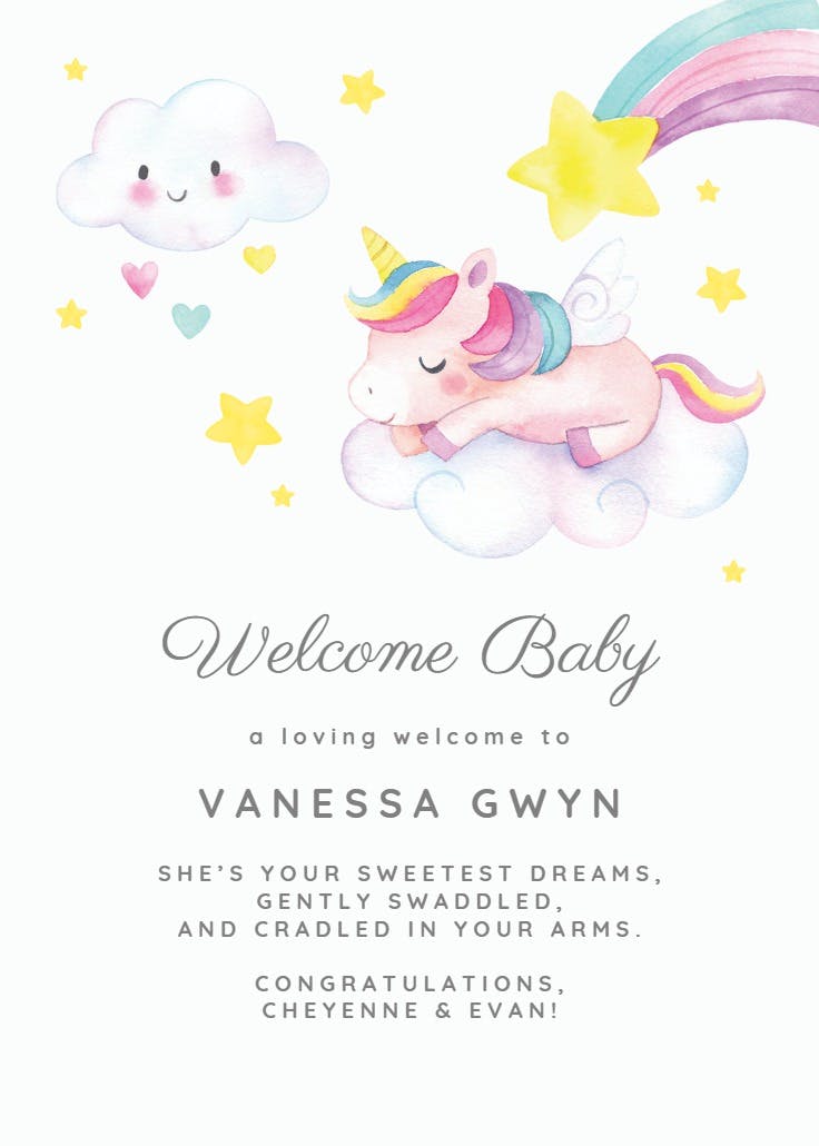 Unicorn siesta - baby shower & new baby card