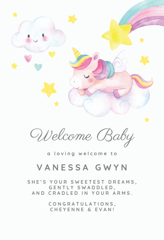 Unicorn siesta -  baby shower & new baby card