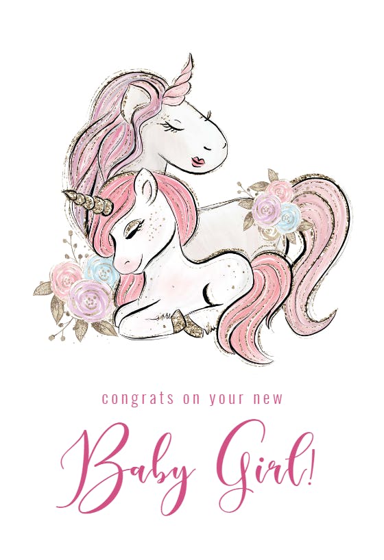 Unicorns -  baby shower & new baby card