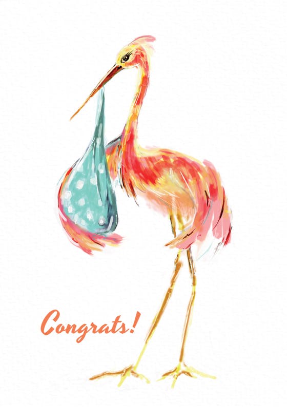 Watercolor stork -  baby shower & new baby card