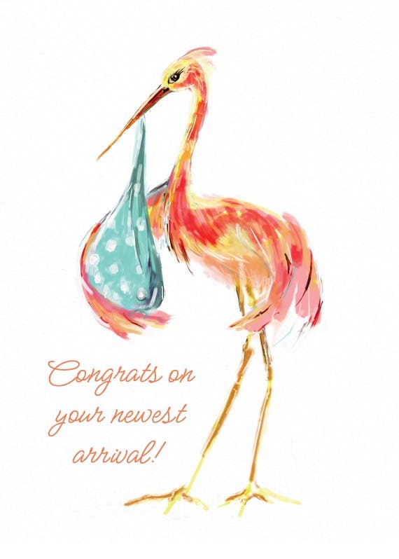 Watercolor stork - baby shower & new baby card