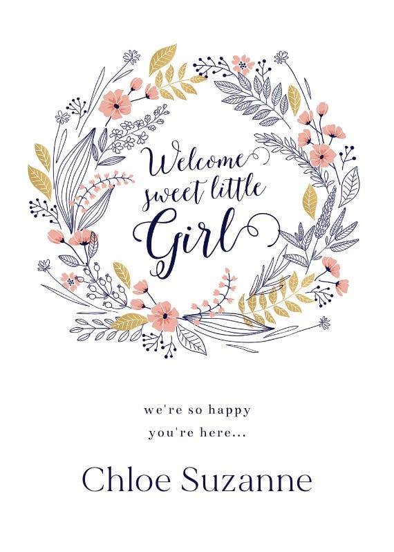 Welcome wreath -  baby shower & new baby card