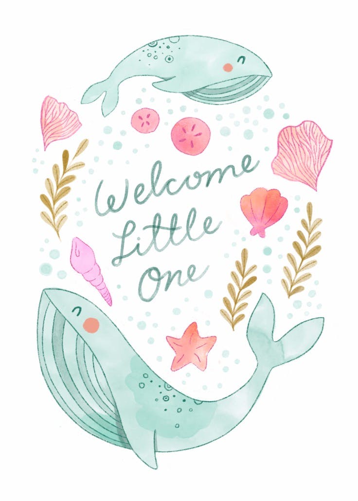 Whales welcome - baby shower & new baby card