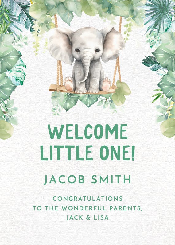 Wild elephant -  baby shower & new baby card