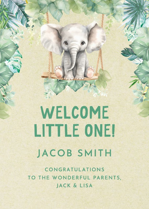 Wild elephant -  baby shower & new baby card