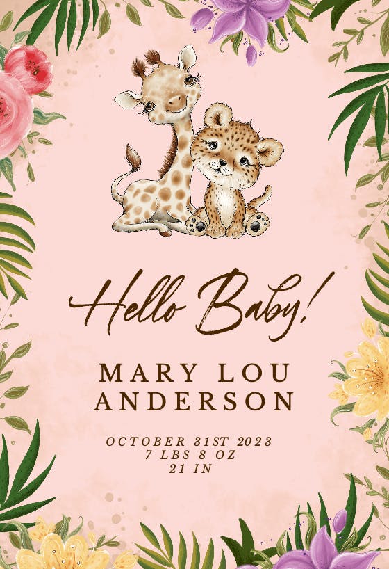 Wild floral jungle baby -  baby shower & new baby card