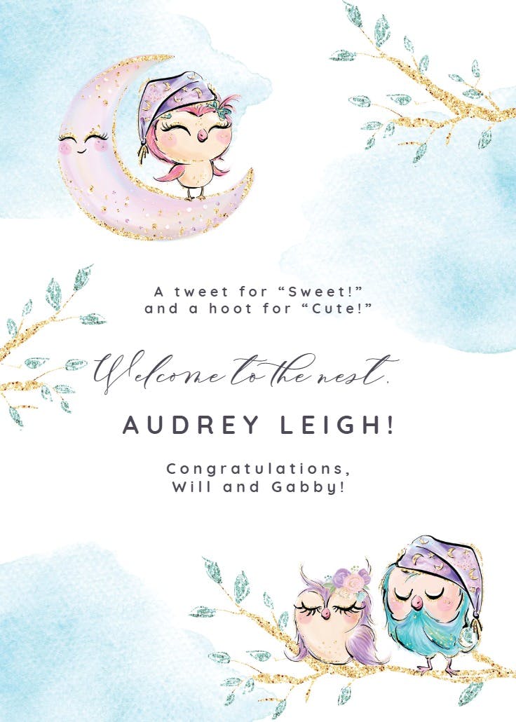 Wildlife welcome - baby shower & new baby card