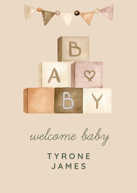 Wooden blocks - baby shower & new baby card