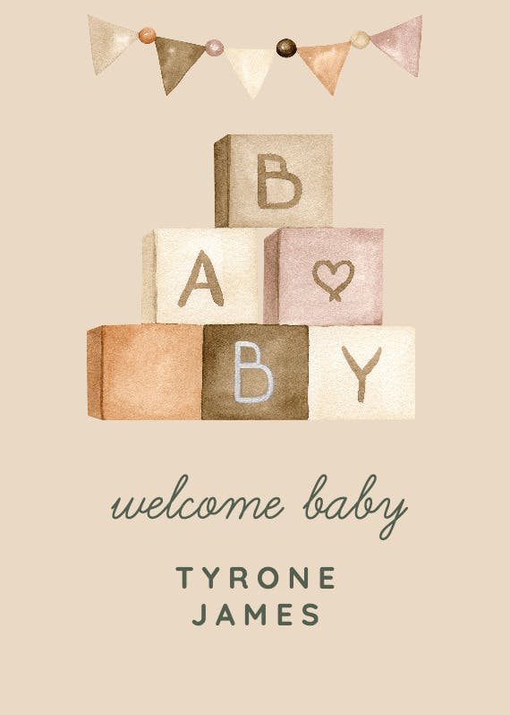 Wooden blocks -  baby shower & new baby card