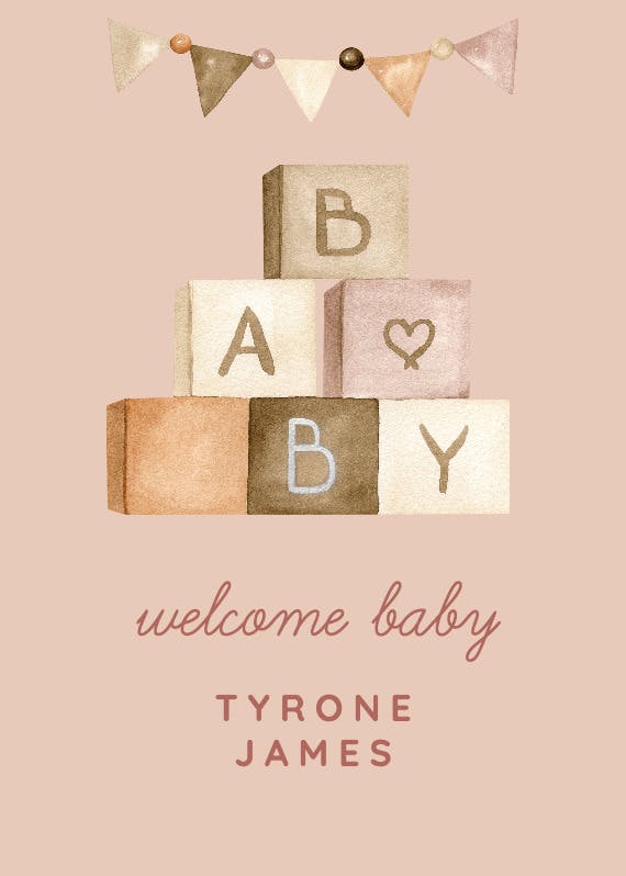 Wooden blocks -  baby shower & new baby card