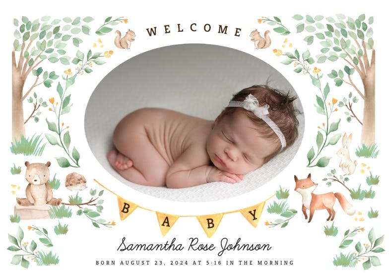 Woodland creatures -  baby shower & new baby card