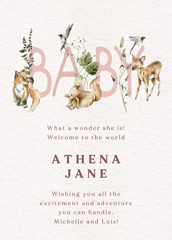 Woodland fancy -  tarjeta de recién nacido