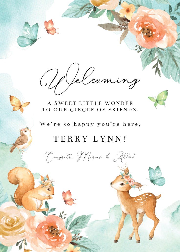 Woodland wonders - baby shower & new baby card