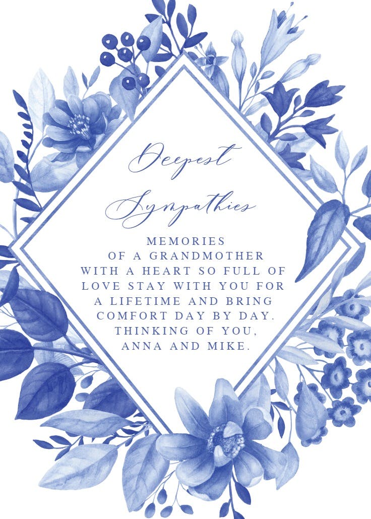 Blue floral - sympathy & condolences card