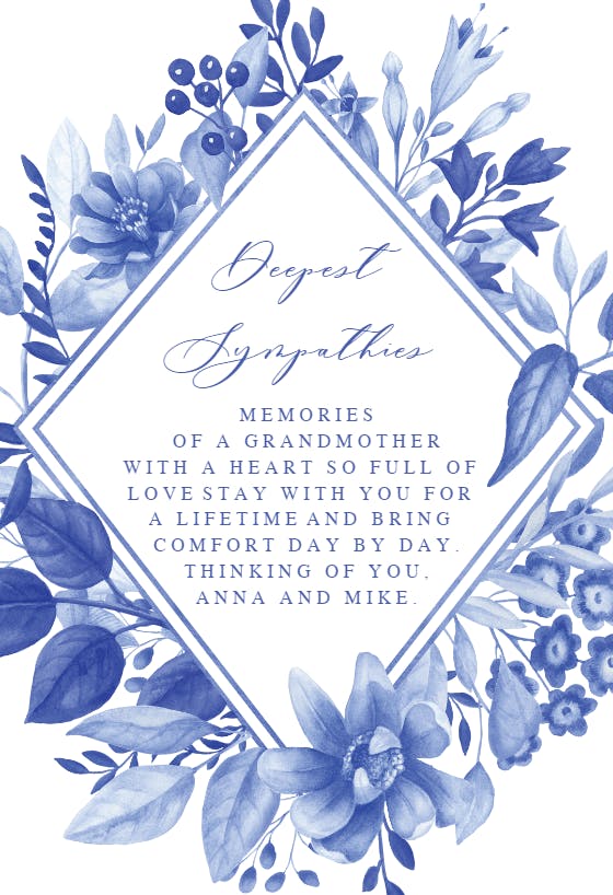Blue floral -  tarjeta de condolencias