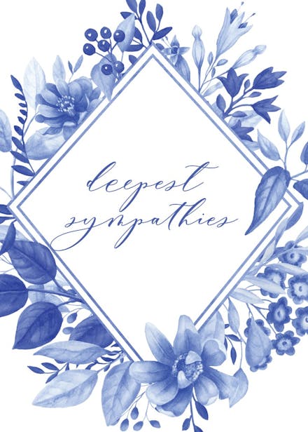 Blue floral romb - sympathy & condolences card
