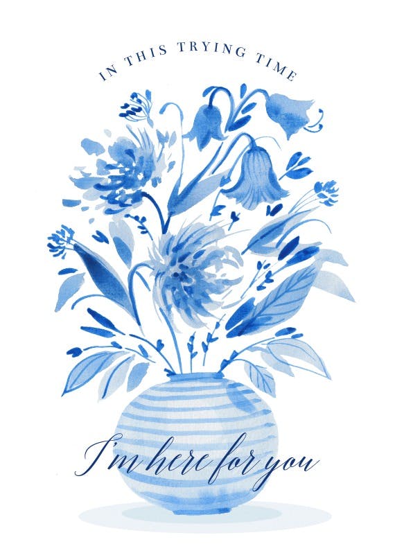 Blue floral vase - sympathy & condolences card