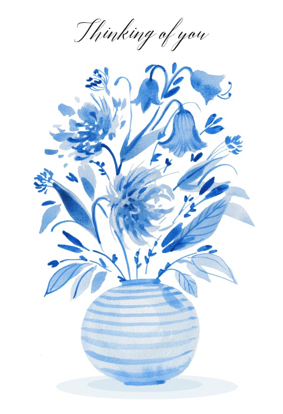 Blue floral vase - sympathy & condolences card