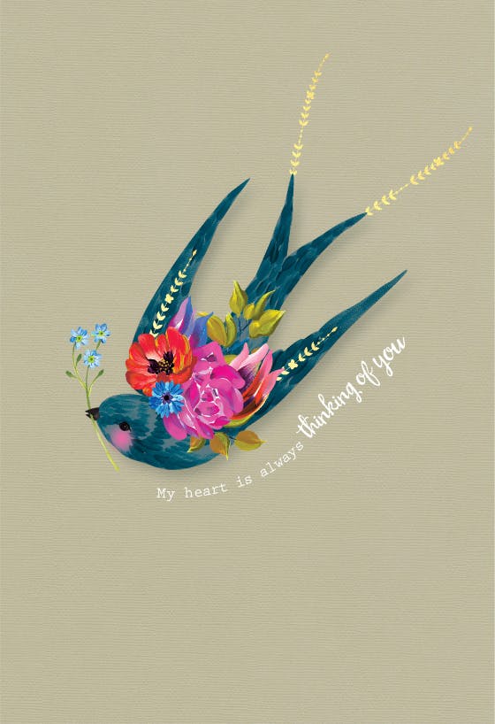 Floral bird - sympathy & condolences card