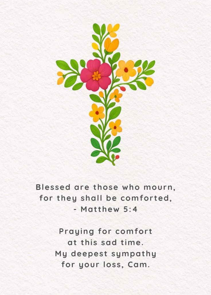 Floral cross - sympathy & condolences card