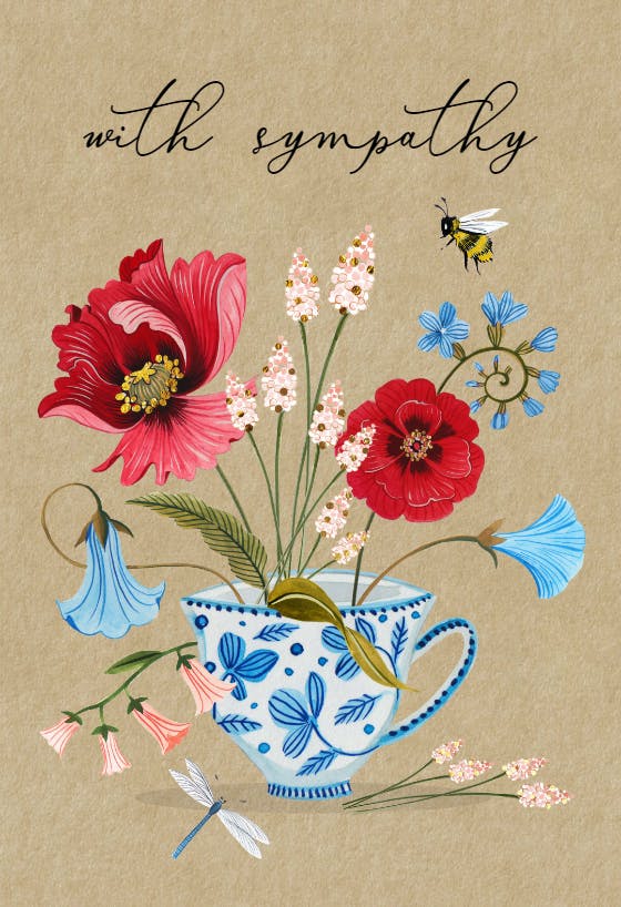 Floral teacup - sympathy & condolences card