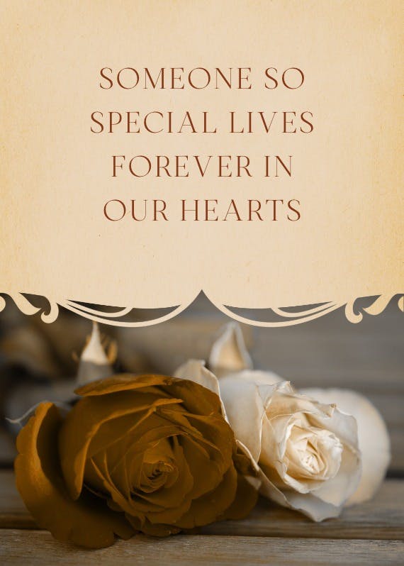 Lives forever in our hearts - tarjeta de pérdida de un ser querido