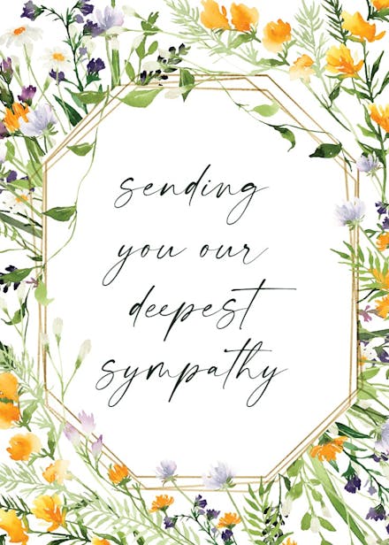 Meadow flowers golden frame - sympathy & condolences card