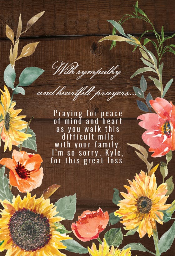 Sunflower rustic - sympathy & condolences card