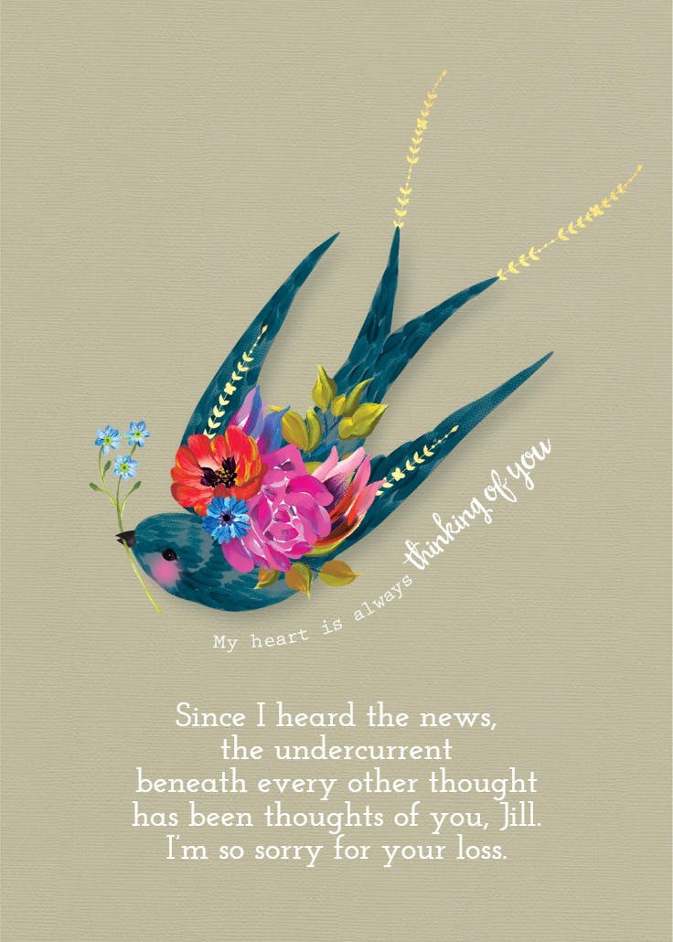 Swooping swallow - sympathy & condolences card