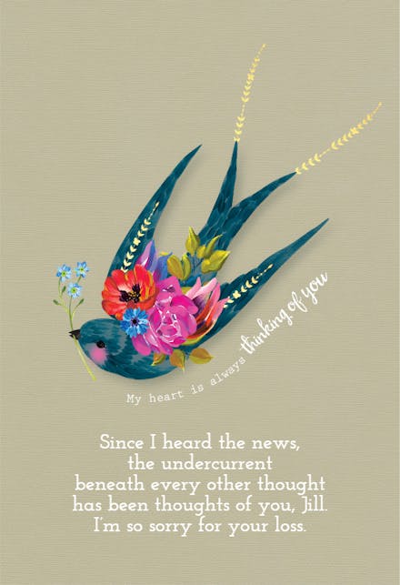 Swooping Swallow - Sympathy & Condolences Card