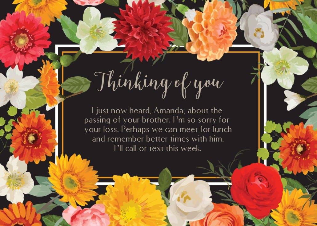 Vivid floral border - sympathy & condolences card