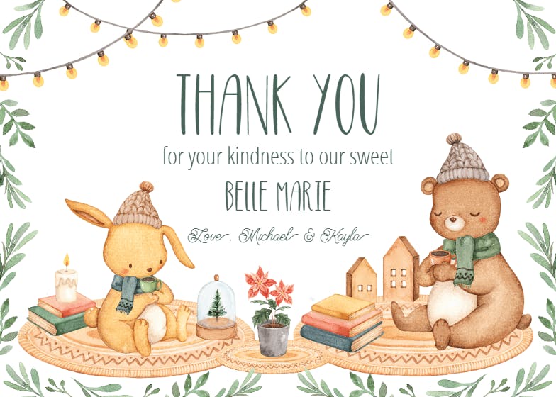 Bunny & bear - baby shower thank you card