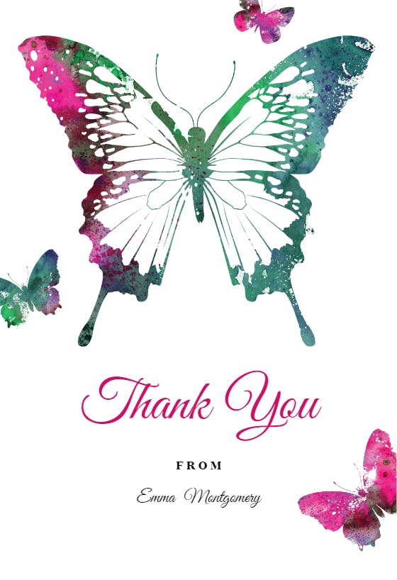 Butterflies - baby shower thank you card