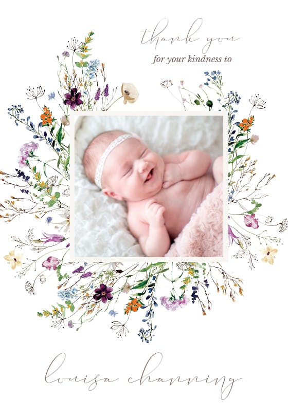 Dainty wild flowers - baby shower thank you card