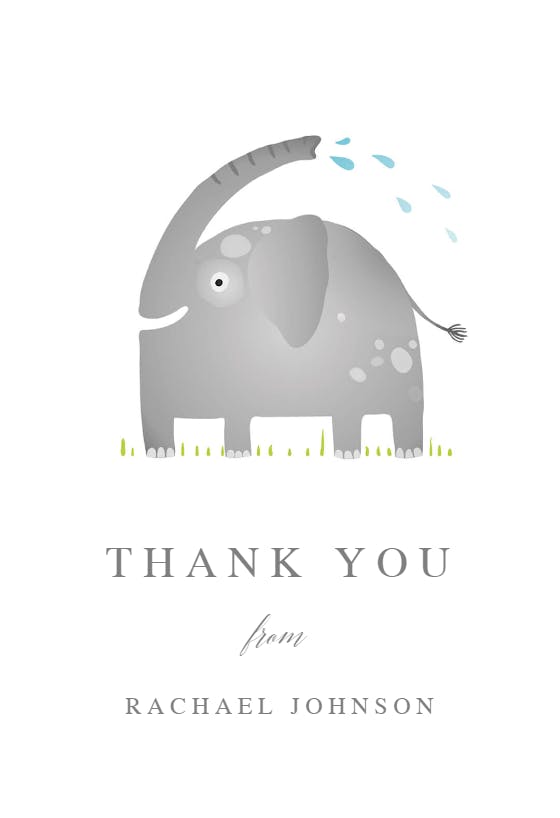 Elephant splash - baby shower thank you card