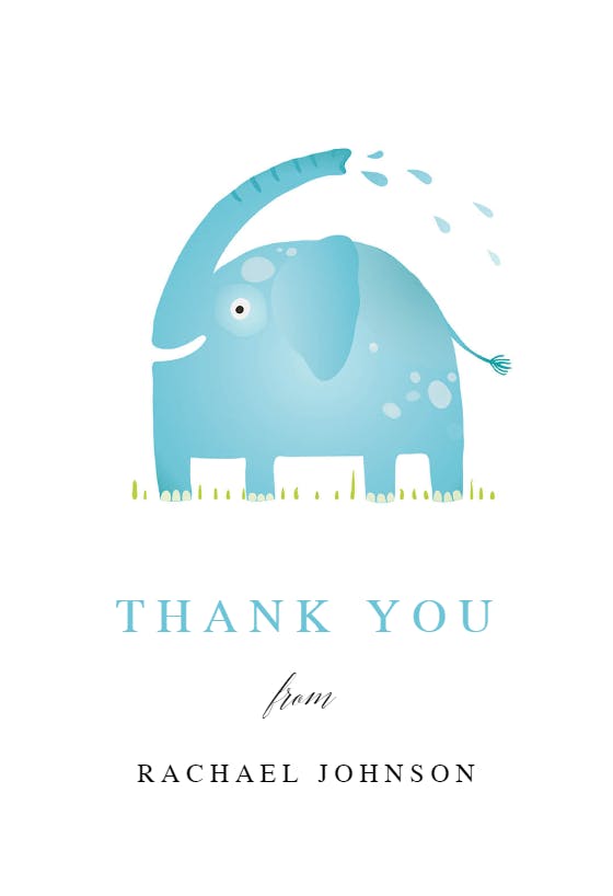 Elephant splash - baby shower thank you card